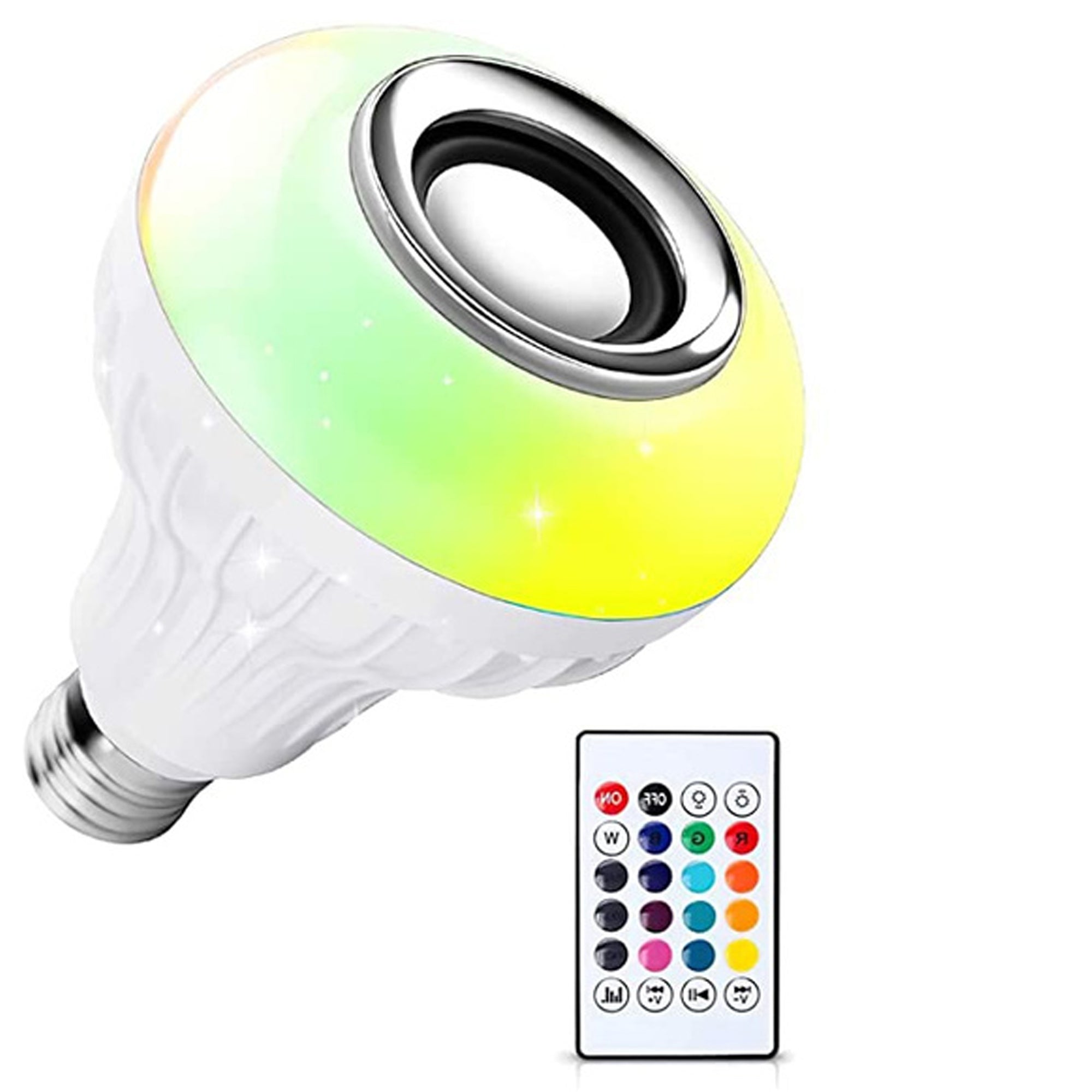 Multicolor LED bulb with wireless Bluetooth control and speaker. Multicolor LED bulb with wireless Bluetooth control and speaker.